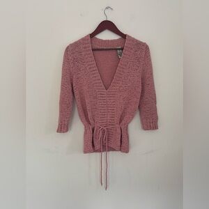 Pink knit sweater top with tie waist - Size L
